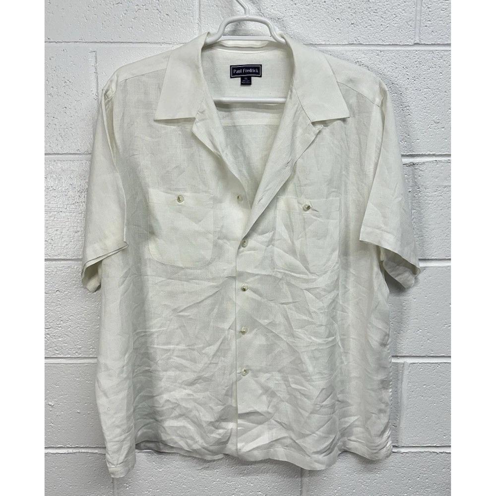 Paul Fredrick Button Front White‎ 100% Linen Short Sleeve / Mens XXL